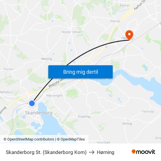 Skanderborg St. (Skanderborg Kom) to Hørning map