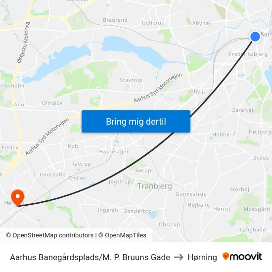 Aarhus Banegårdsplads/M. P. Bruuns Gade to Hørning map