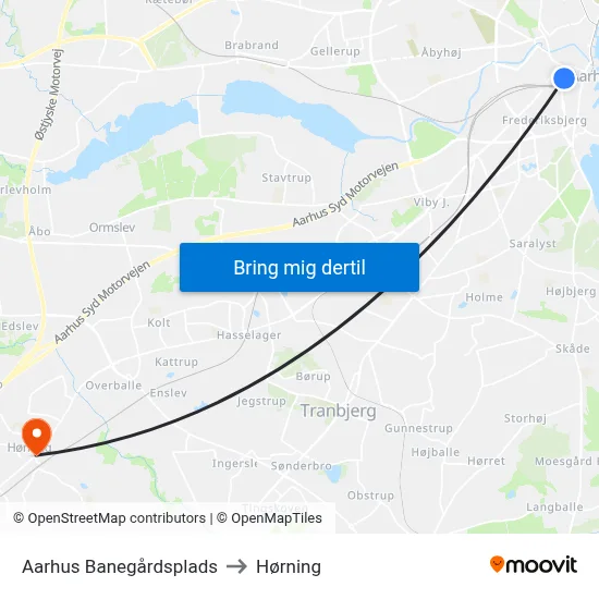 Aarhus Banegårdsplads to Hørning map
