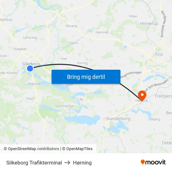 Silkeborg Trafikterminal to Hørning map