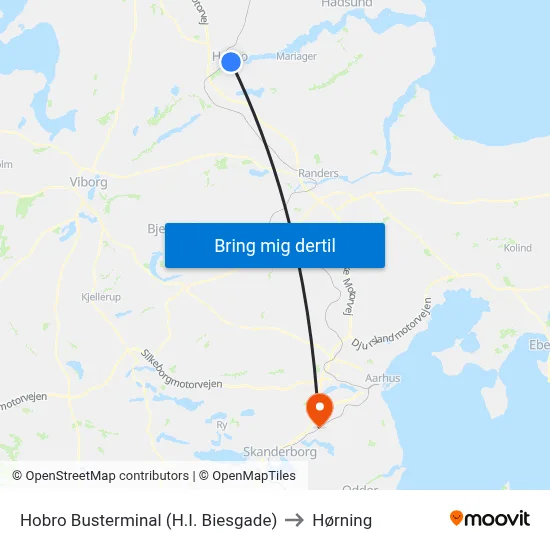 Hobro Busterminal (H.I. Biesgade) to Hørning map