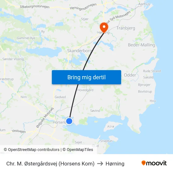 Chr. M. Østergårdsvej (Horsens Kom) to Hørning map