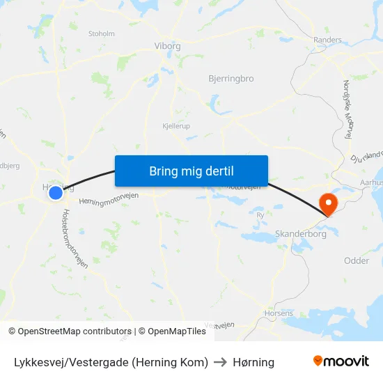 Lykkesvej/Vestergade (Herning Kom) to Hørning map