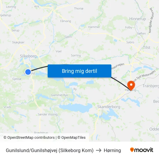 Gunilslund/Gunilshøjvej (Silkeborg Kom) to Hørning map