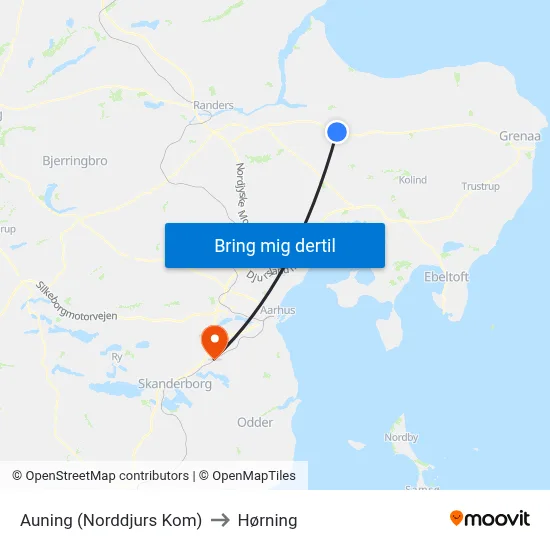 Auning (Norddjurs Kom) to Hørning map