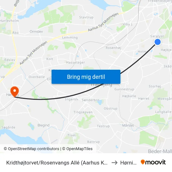 Kridthøjtorvet/Rosenvangs Allé (Aarhus Kom) to Hørning map