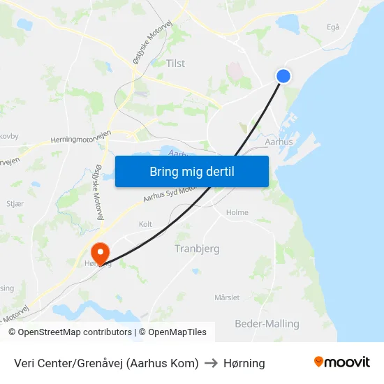 Veri Center/Grenåvej (Aarhus Kom) to Hørning map
