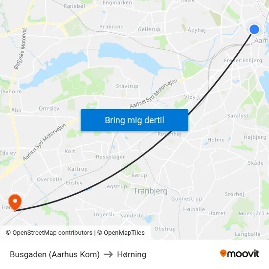 Busgaden (Aarhus Kom) to Hørning map