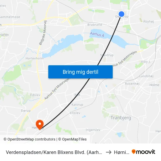 Verdenspladsen/Karen Blixens Blvd. (Aarhus Kom) to Hørning map