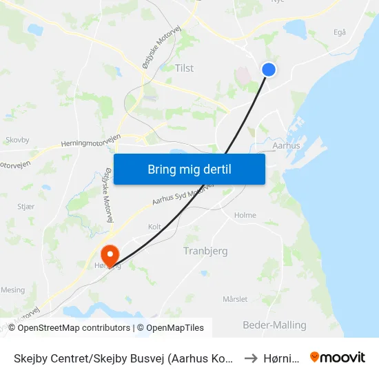 Skejby Centret/Skejby Busvej (Aarhus Kom) to Hørning map