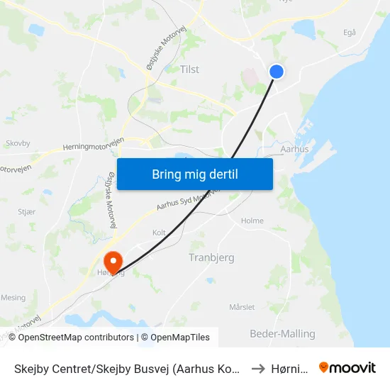 Skejby Centret/Skejby Busvej (Aarhus Kom) to Hørning map