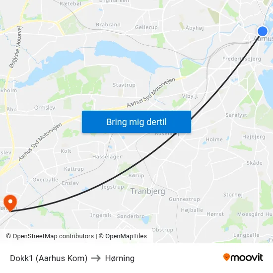 Dokk1 (Aarhus Kom) to Hørning map