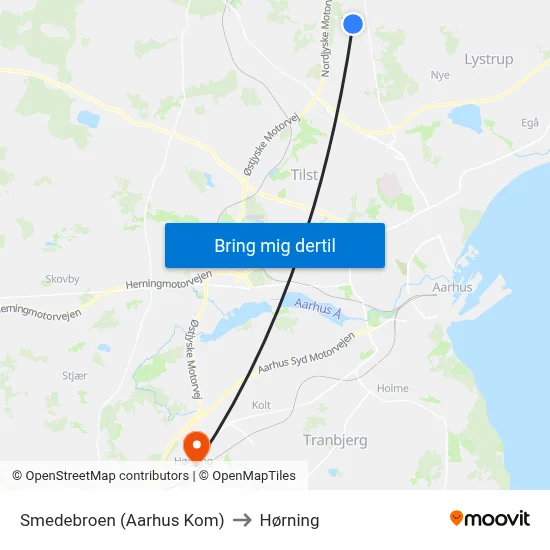 Smedebroen (Aarhus Kom) to Hørning map