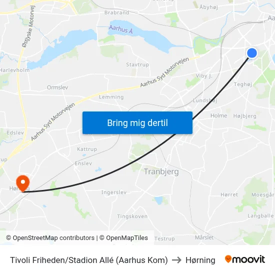 Tivoli Friheden/Stadion Allé (Aarhus Kom) to Hørning map