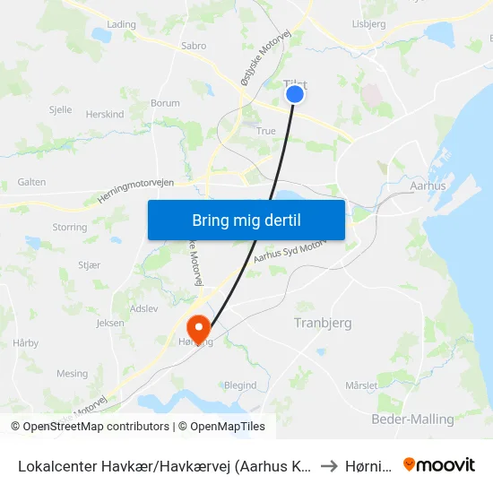 Lokalcenter Havkær/Havkærvej (Aarhus Kom) to Hørning map