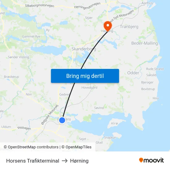 Horsens Trafikterminal to Hørning map