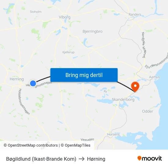 Bøgildlund (Ikast-Brande Kom) to Hørning map