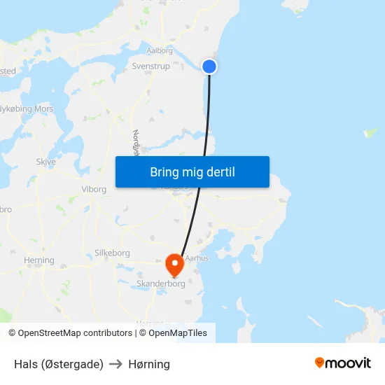 Hals (Østergade) to Hørning map