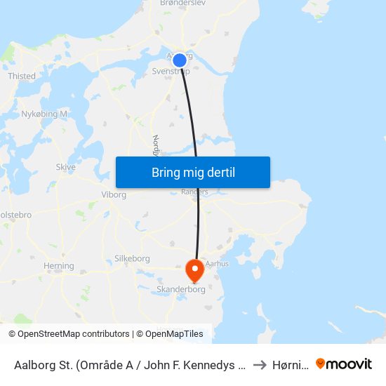 Aalborg St. (Område A / John F. Kennedys Plads) to Hørning map