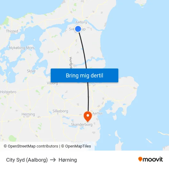 City Syd (Aalborg) to Hørning map