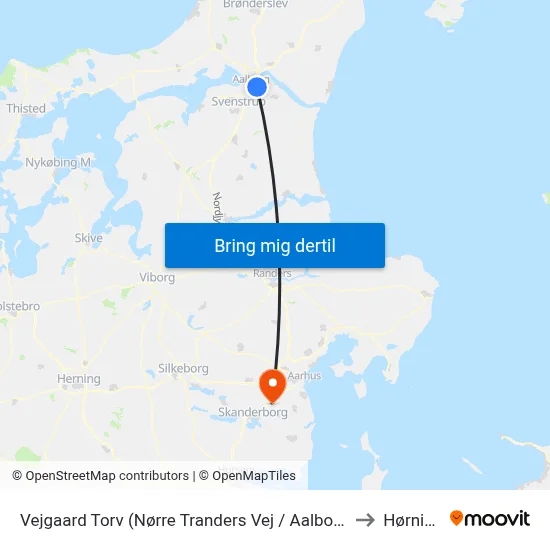 Vejgaard Torv (Nørre Tranders Vej / Aalborg) to Hørning map