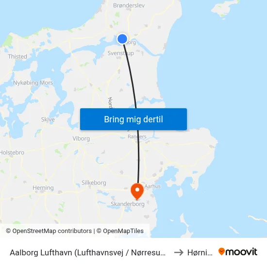 Aalborg Lufthavn (Lufthavnsvej / Nørresundby) to Hørning map