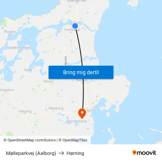Mølleparkvej (Aalborg) to Hørning map