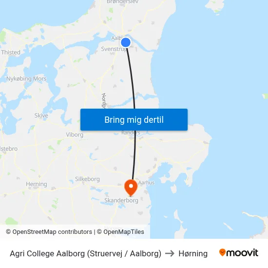 Agri College Aalborg (Struervej / Aalborg) to Hørning map