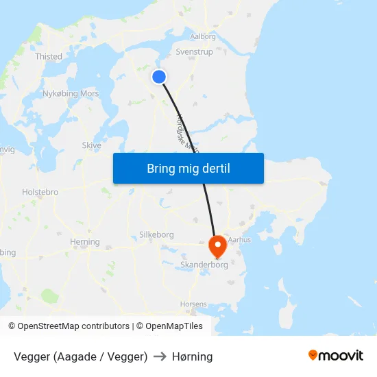Vegger (Aagade / Vegger) to Hørning map
