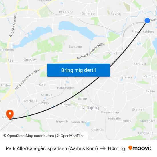 Park Allé/Banegårdspladsen (Aarhus Kom) to Hørning map