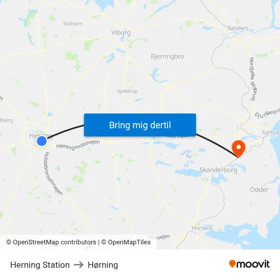 Herning Station to Hørning map