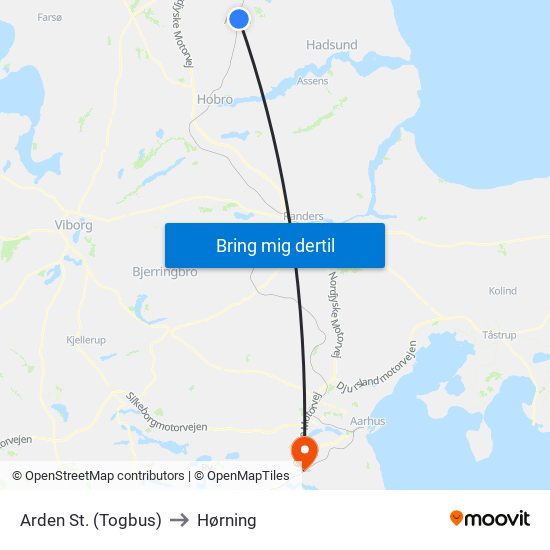 Arden St. (Togbus) to Hørning map