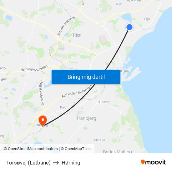 Torsøvej (Letbane) to Hørning map