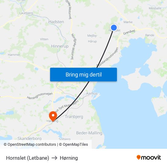 Hornslet (Letbane) to Hørning map
