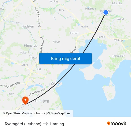 Ryomgård (Letbane) to Hørning map