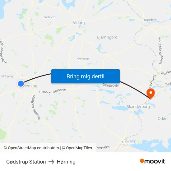 Gødstrup Station to Hørning map