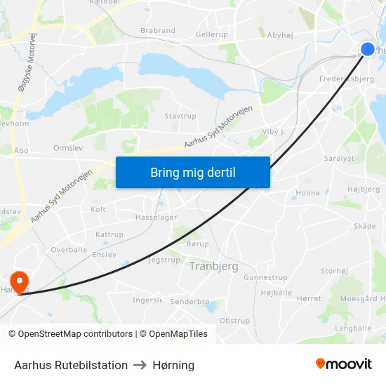 Aarhus Rutebilstation to Hørning map