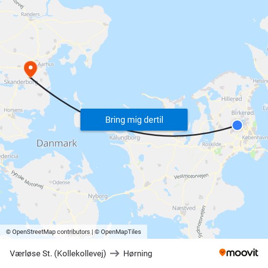 Værløse St. (Kollekollevej) to Hørning map