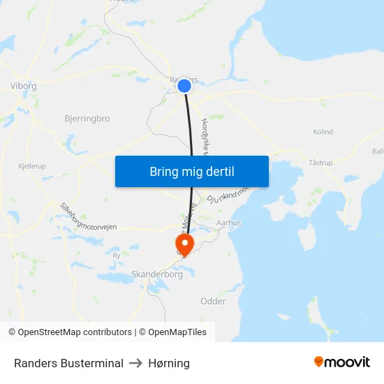 Randers Busterminal to Hørning map