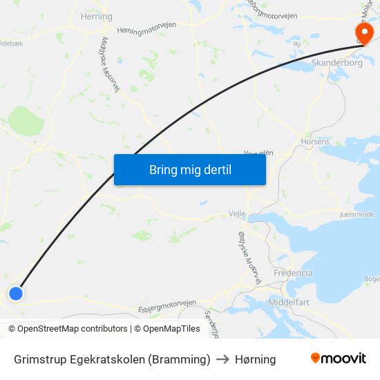 Grimstrup Egekratskolen (Bramming) to Hørning map