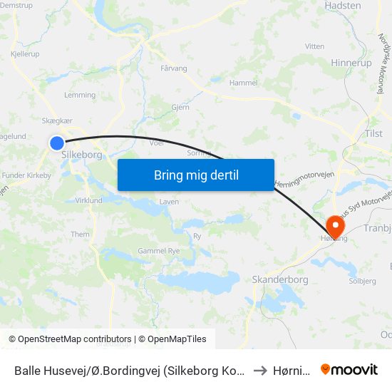 Balle Husevej/Ø.Bordingvej (Silkeborg Kom) to Hørning map