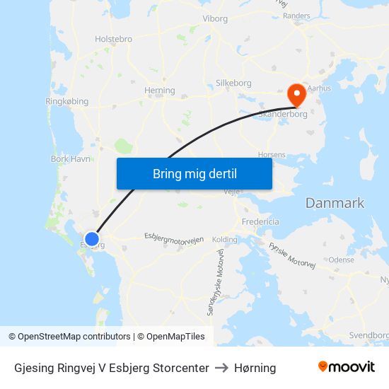 Gjesing Ringvej V Esbjerg Storcenter to Hørning map