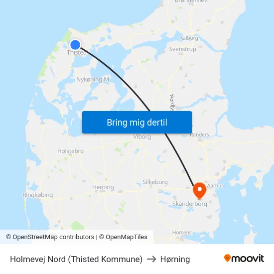 Holmevej Nord (Thisted Kommune) to Hørning map