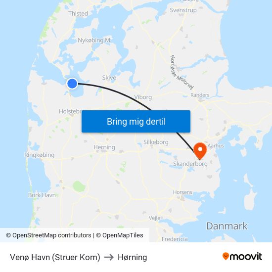 Venø Havn (Struer Kom) to Hørning map