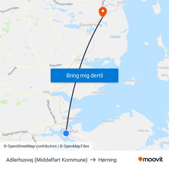 Adlerhusvej (Middelfart Kommune) to Hørning map