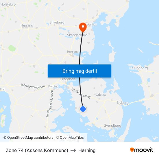 Zone 74 (Assens Kommune) to Hørning map