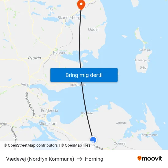 Vædevej (Nordfyn Kommune) to Hørning map