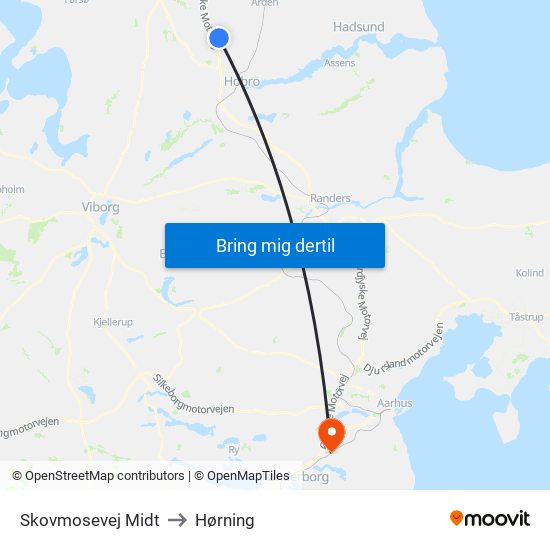 Skovmosevej Midt to Hørning map