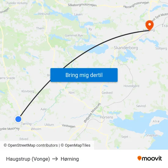 Haugstrup (Vonge) to Hørning map