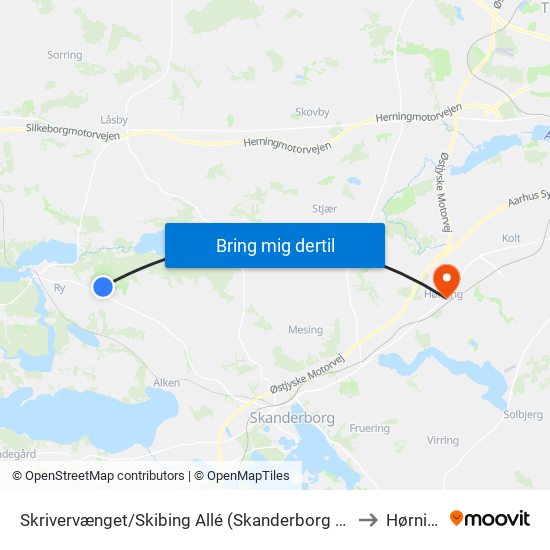 Skrivervænget/Skibing Allé (Skanderborg Kom) to Hørning map